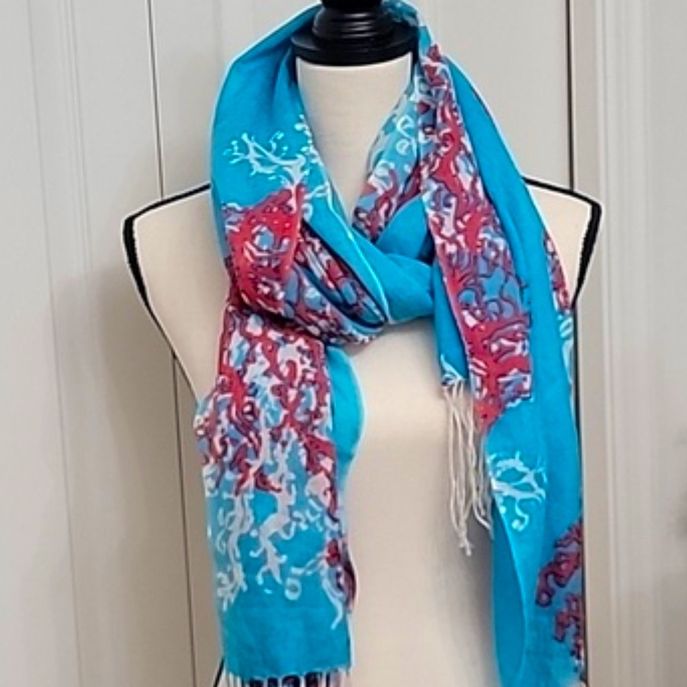 Lilly Pulitzer / Scarf / Coral Blue and Red Orange Scarf - Picture 3 of 8